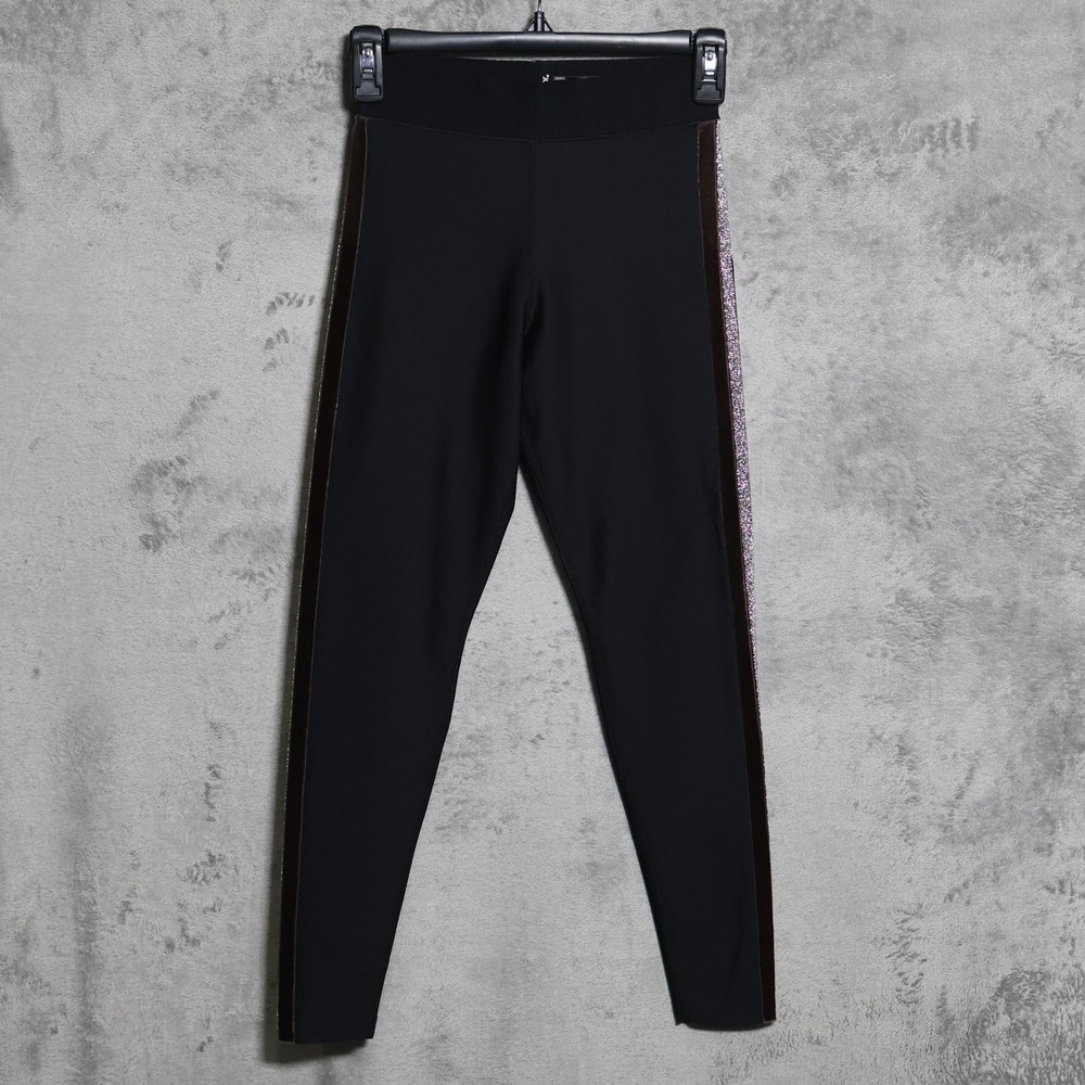 Ultracor x SoulCycle Leggings Womens Small Black Velvet Glitter Stripe Yoga